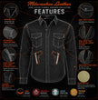 Milwaukee Leather MPM1623 Men's Black CE Armored Long Sleeve Biker Shirt Jacket Reinforced w/ Aramid Fibers