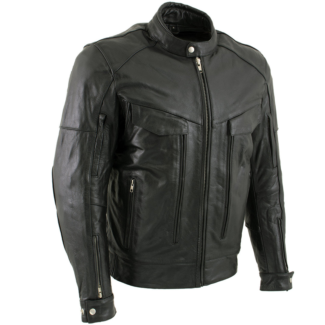 Milwaukee Leather LKM1700 Men's Premium Black Buffalo Leather Cruiser Motorcycle Jacket with CE Armot Protection