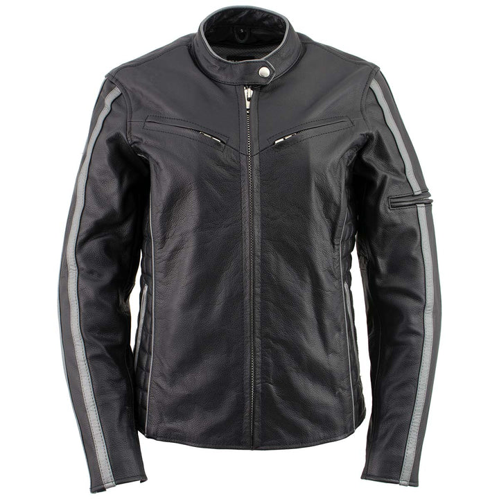 Milwaukee Leather LKL27000 Women’s Vented Premium Black Leather Jacket with Silver Trim