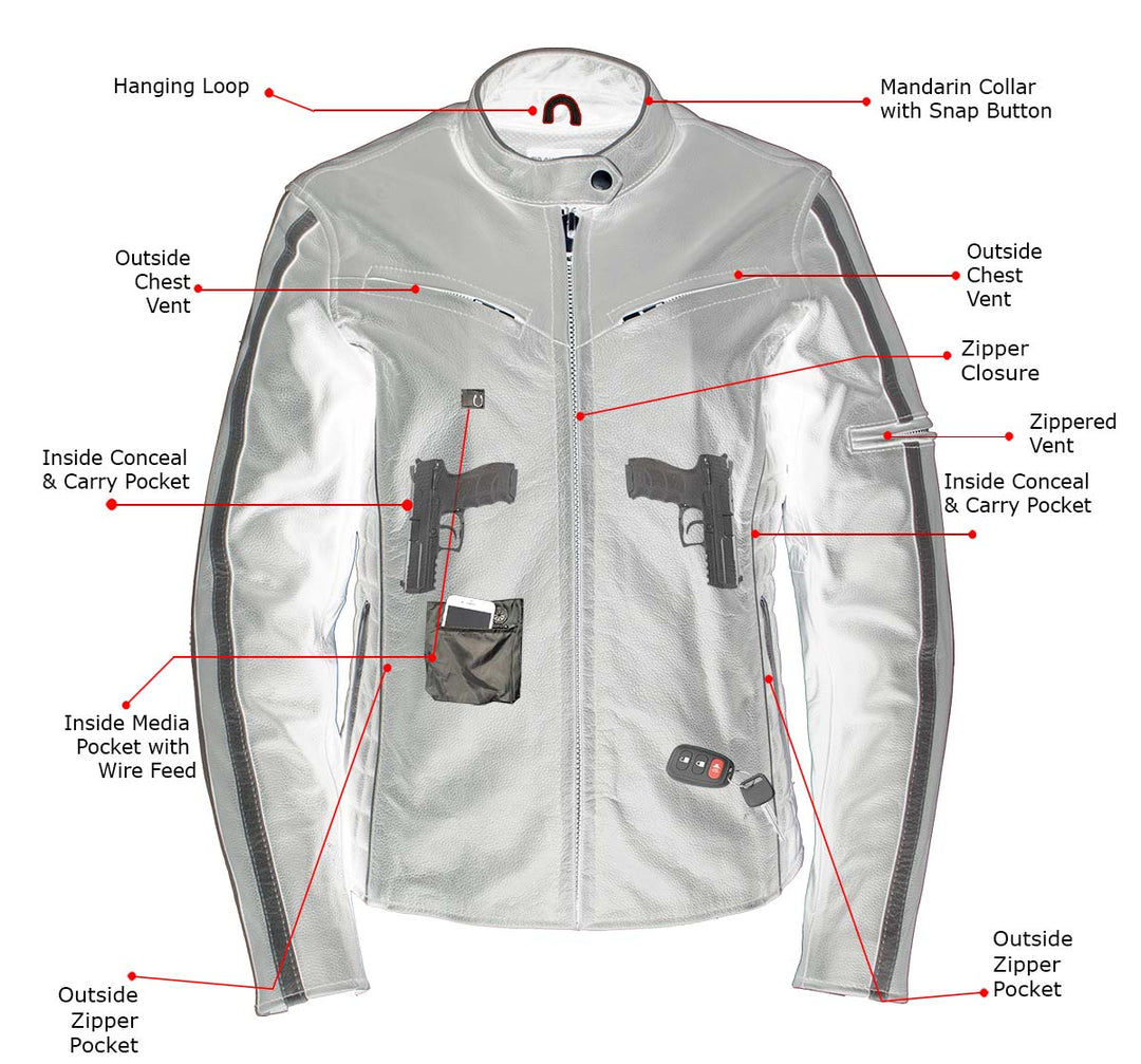 Milwaukee Leather LKL27000 Women’s Vented Premium Black Leather Jacket with Silver Trim