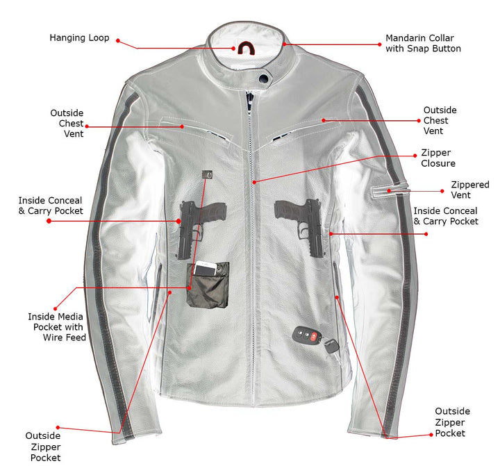 Milwaukee Leather LKL27000 Women’s Vented Premium Black Leather Jacket with Silver Trim