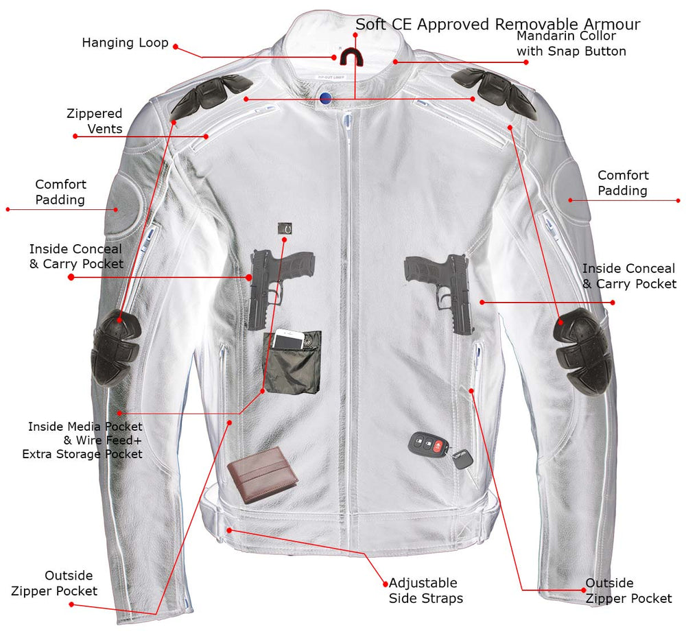 Milwaukee Leather Men's Premium Black Leather Racer Style Motorcycle Jacket with CE Armor - LKM17005