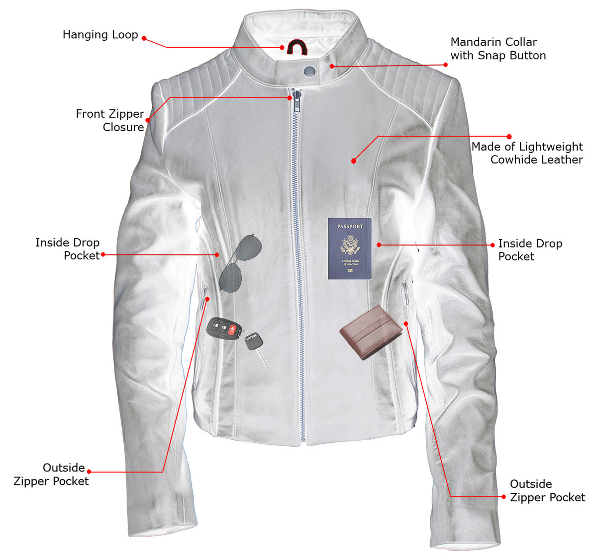 Milwaukee Leather LKL2735 Women's Black Premium Leather Scuba Style Biker Jacket w/ Mandarin Collar