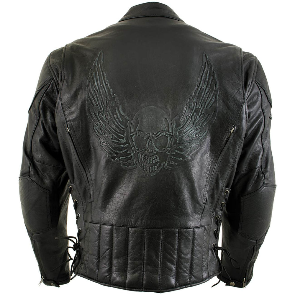 Milwaukee Leather Men's Flying Mayhem Skull Premium Black Leather Motorcycle Riders Jacket w/ CE Armor Protection - LKM17009