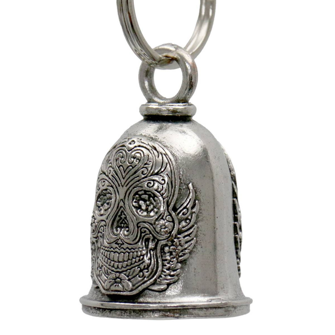 Milwaukee Leather MLB9070 Antique Sugar Skull Motorcycle Good Luck Bell w/ Key Ring-Key Chain Accessory for Bikers