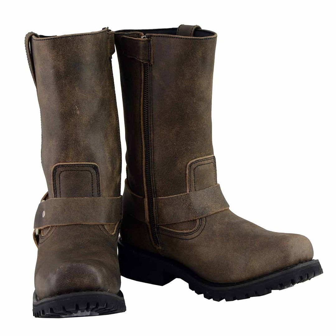 M Boss Apparel BOS49002 Men’s 11-inch Classic Distressed Brown Harness Square Toe Boots