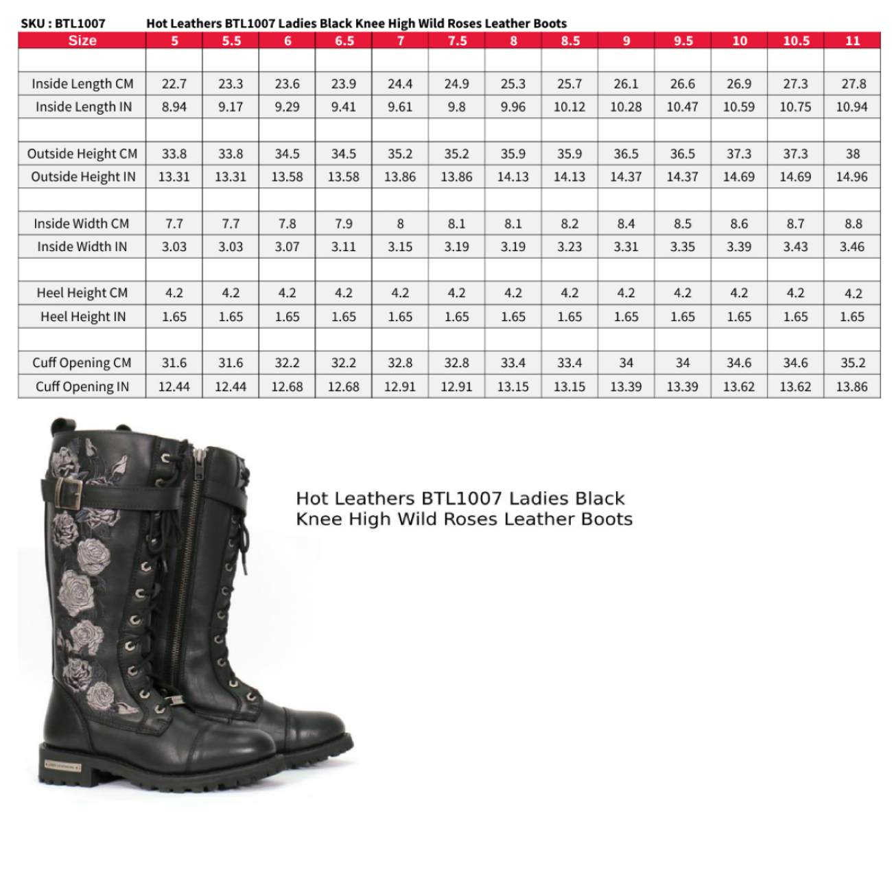 Hot Leathers Women's Wild Rose Black Knee-High Boots, BTL1007