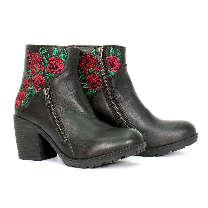 Hot Leathers Women's Thorned Rose Black Zipper Boots, BTL1008