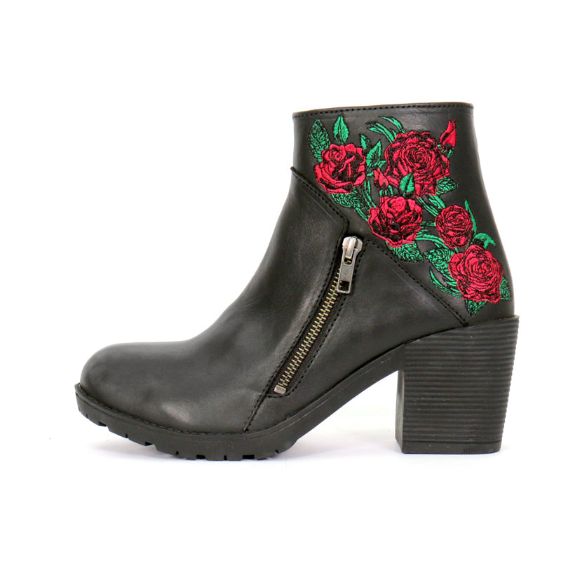 Hot Leathers Women's Thorned Rose Black Zipper Boots, BTL1008