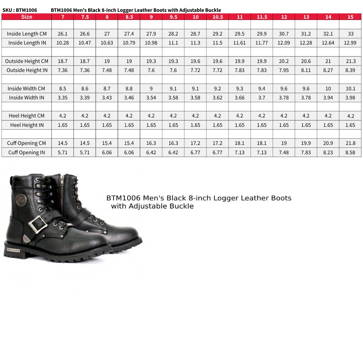 Hot Leathers Men's Iron Buckle Black Logger Boots, BTM1006