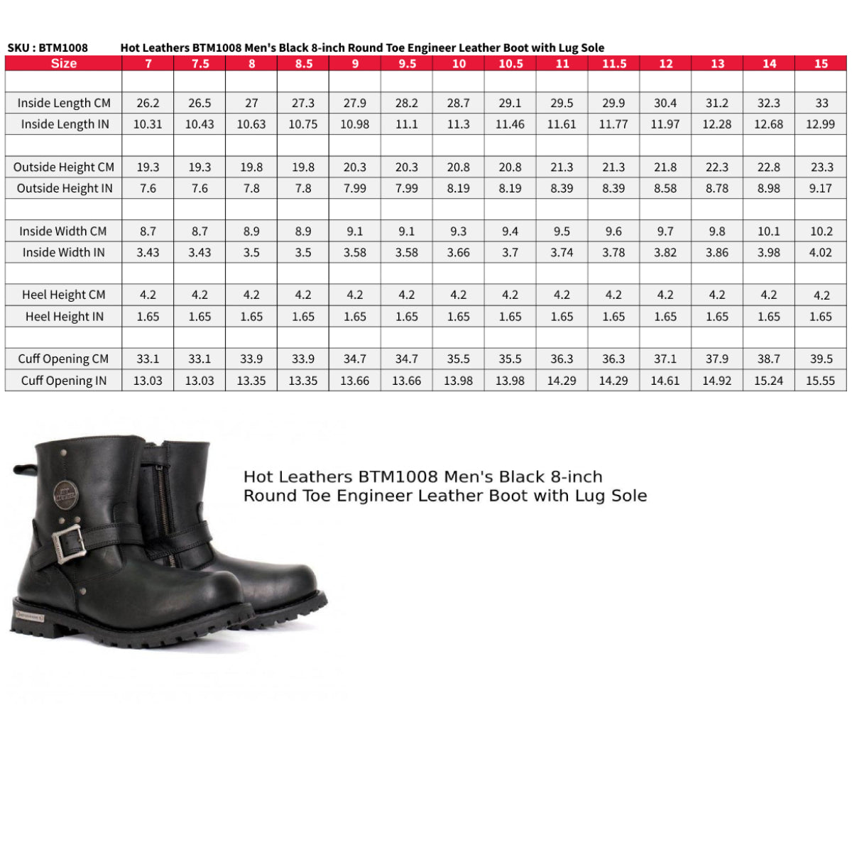 Hot Leathers Men's Blacktop Engineer Black Engineer Boots, BTM1008