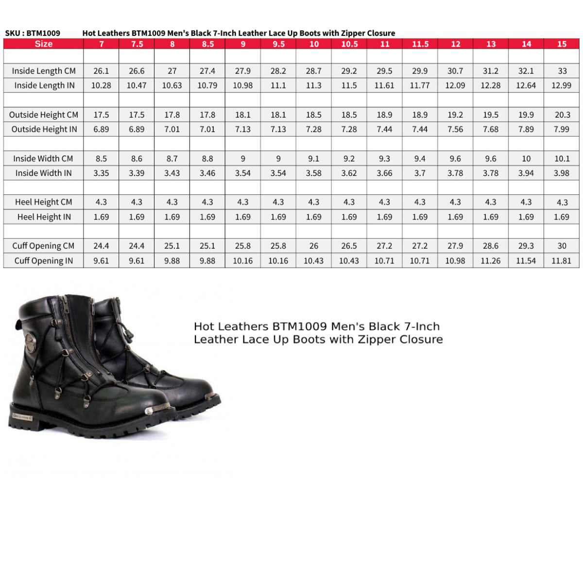Hot Leathers Men's Crossfire Black Lace-Up Boots, BTM1009