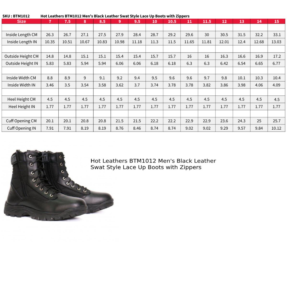 Hot Leathers Men's Night Patrol Black Lace-Up Boots, BTM1012