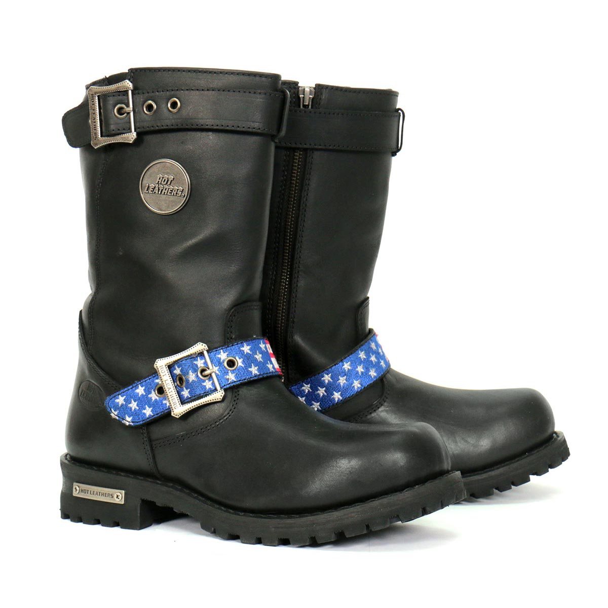 Hot Leathers Men's Stars & Stripes Black Engineer Boots, BTM1019
