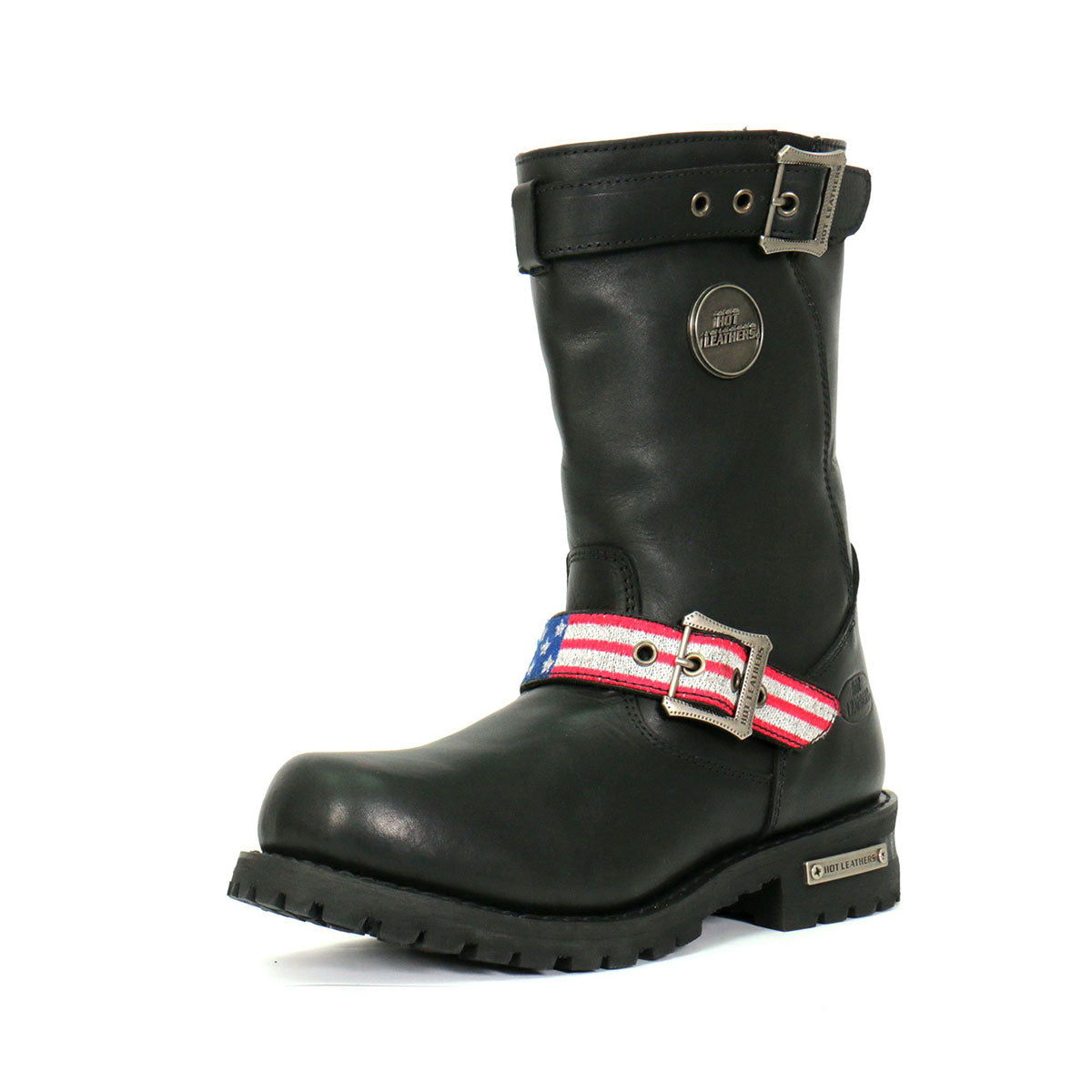 Hot Leathers Men's Stars & Stripes Black Engineer Boots, BTM1019