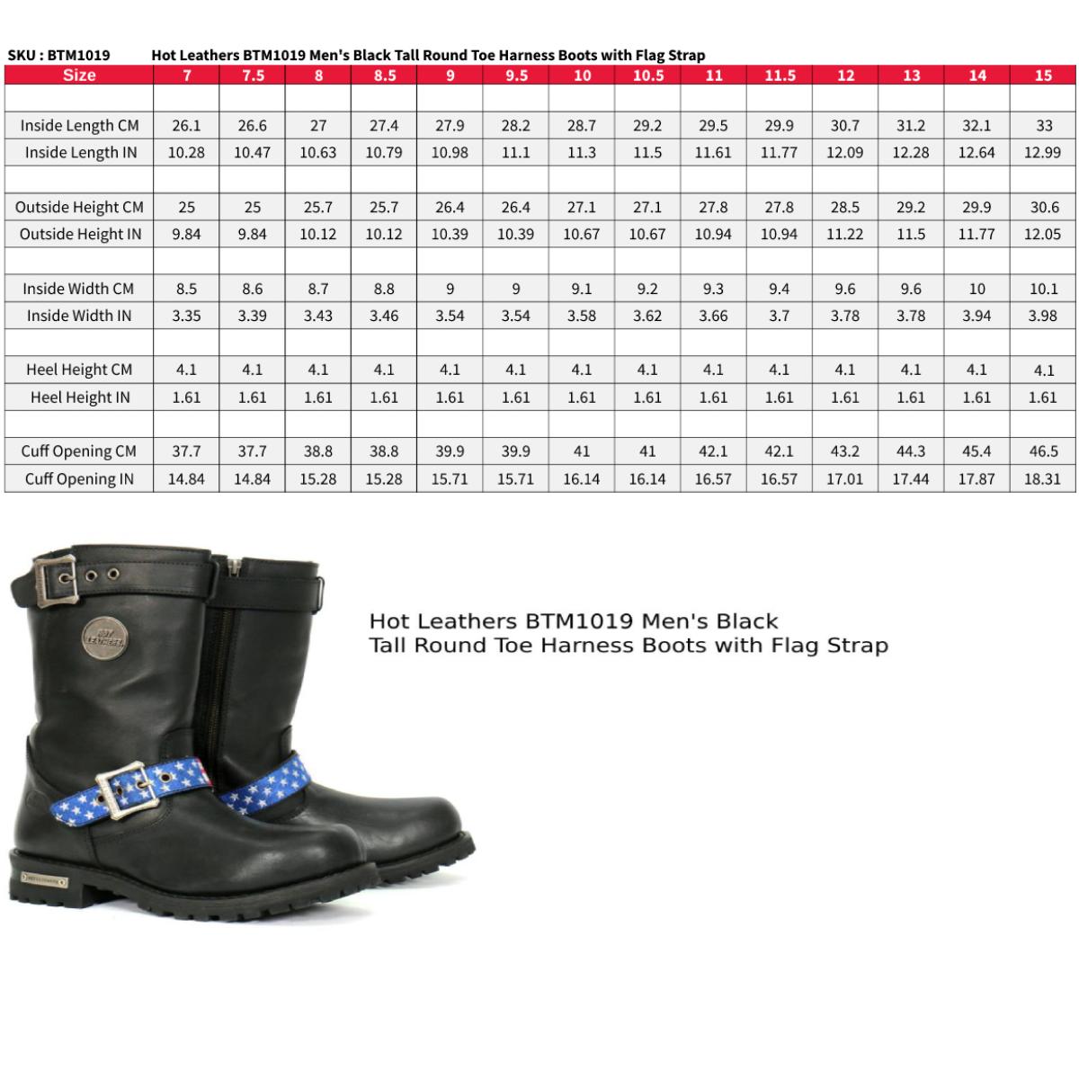 Hot Leathers Men's Stars & Stripes Black Engineer Boots, BTM1019