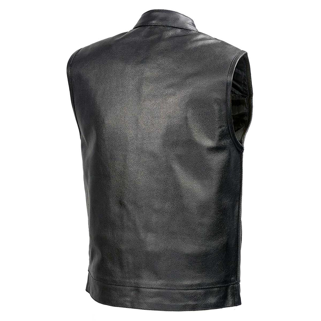 SOA Men’s Black Premium Leather Club Style Motorcycle Riding Vest BZ6210