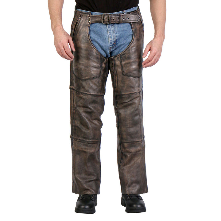 Hot Leathers CHM1008 Unisex Distressed Brown Premium Motorcycle Leather Chaps