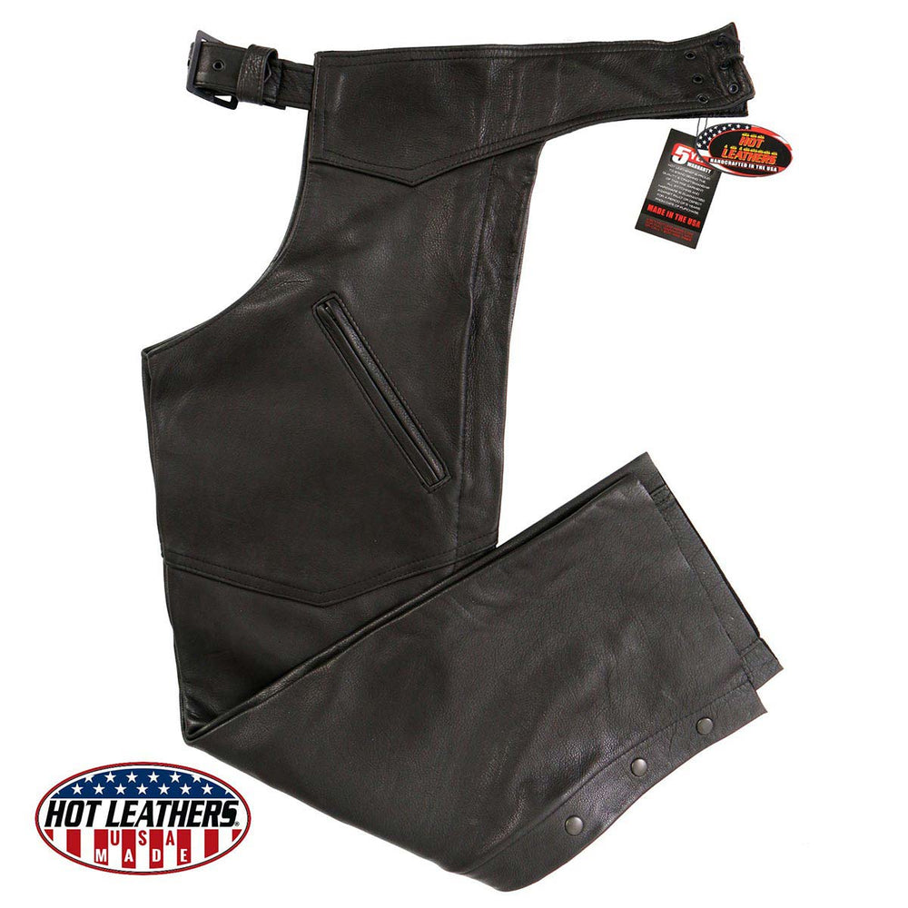 Hot Leathers CHM5001 USA Made Men's Classic Black Premium Leather Motorcycle Chaps