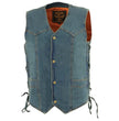 Milwaukee Leather DM1315 Men's Black Classic Denim Western Style Cowboy Biker Vest with Adjustable Side Laces