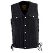 Milwaukee Leather DM1360 Men's Classic Black Denim Motorcycle Biker Riders Vest w/ Adjustable Side Laces
