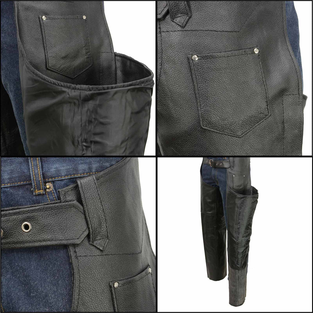 Event Biker EL1117BO Black Real Premium Leather Motorcycle Chaps for Men - Premium Leather Riding Chaps