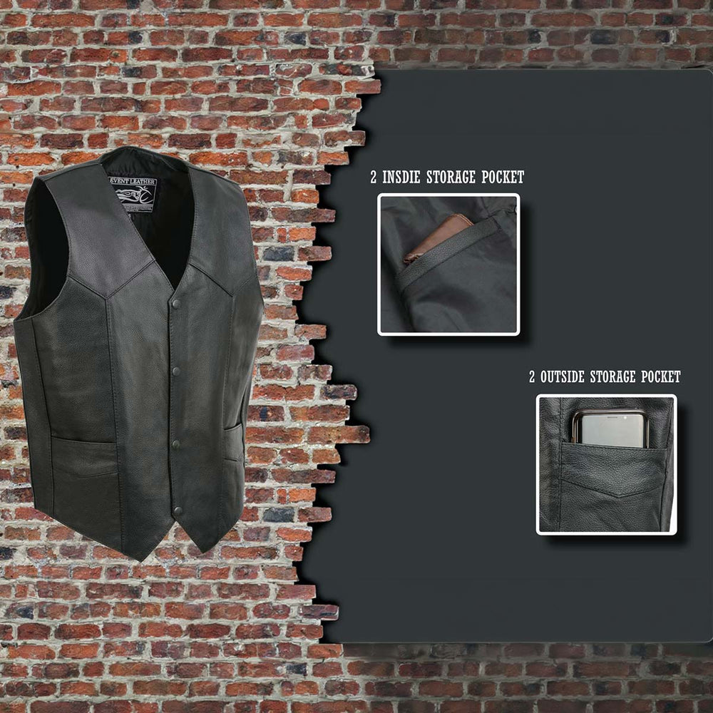 Event Leather EL1310GO Men's Classic Western Style Snap Button Black Motorcycle Riders Leather Vest
