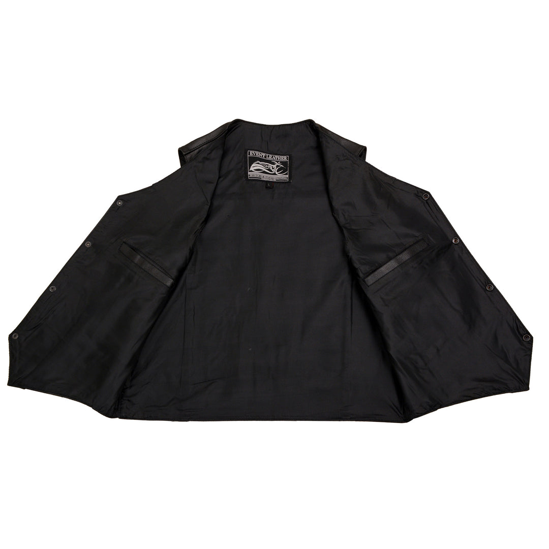 Event Leather EL5310 Black Motorcycle Leather Vest for Men - Riding Club Adult Motorcycle Vests