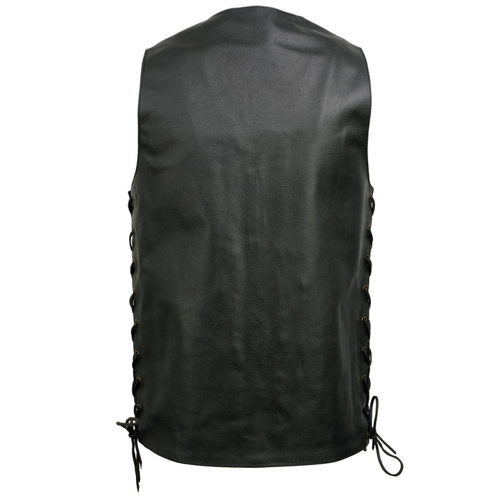 Event Leather EL5391TALL Black Motorcycle Leather Vest for Men Tall Sizes w/ 10 Pockets- Riding Club Adult Motorcycle Vests