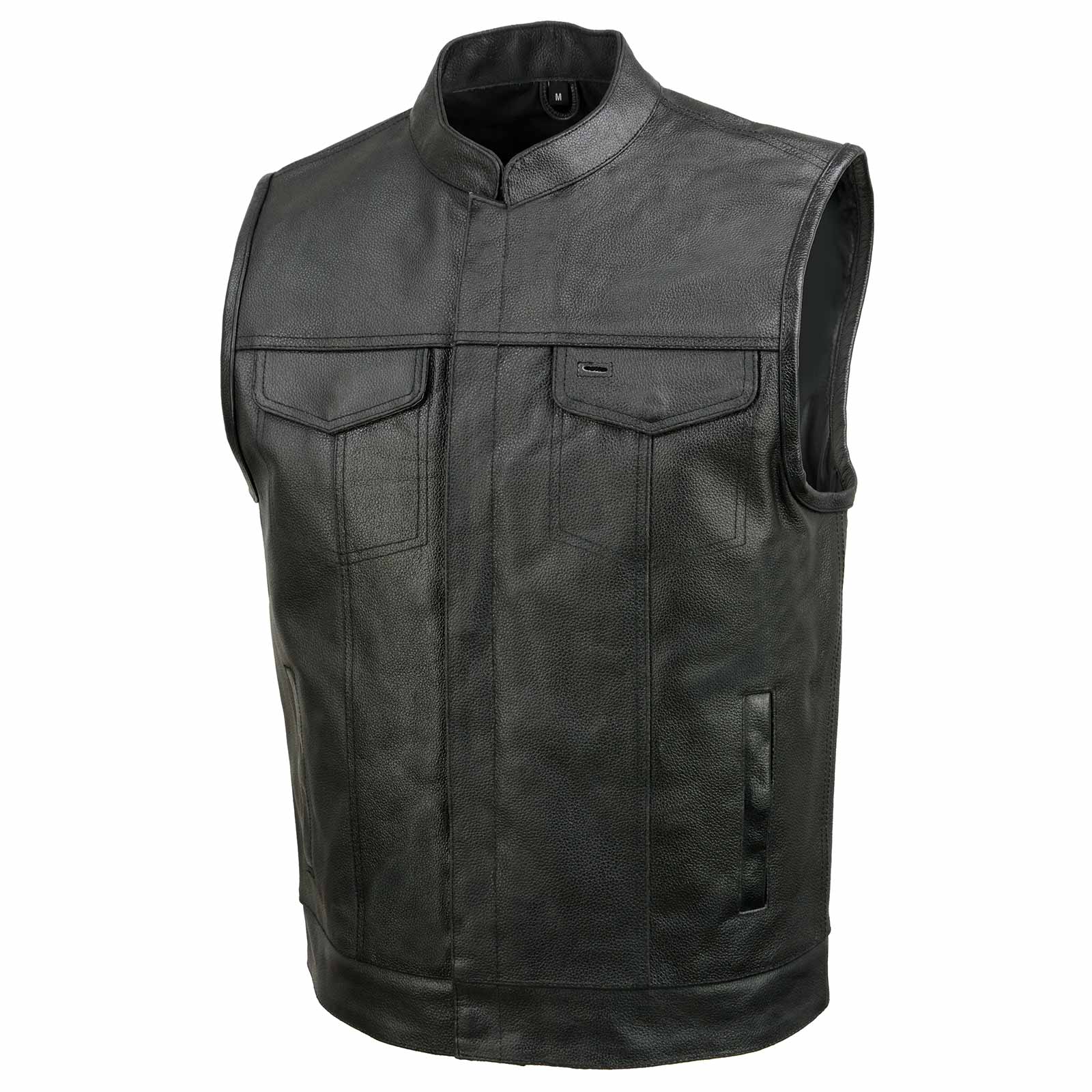 Event Leather Men's Rapid Fire Black Leather Motorcycle Vest, ELM3910