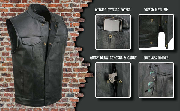 Event Leather Men's 'Rapid Fire' Black Motorcycle Leather Riders Club Style Vest - ELM3910