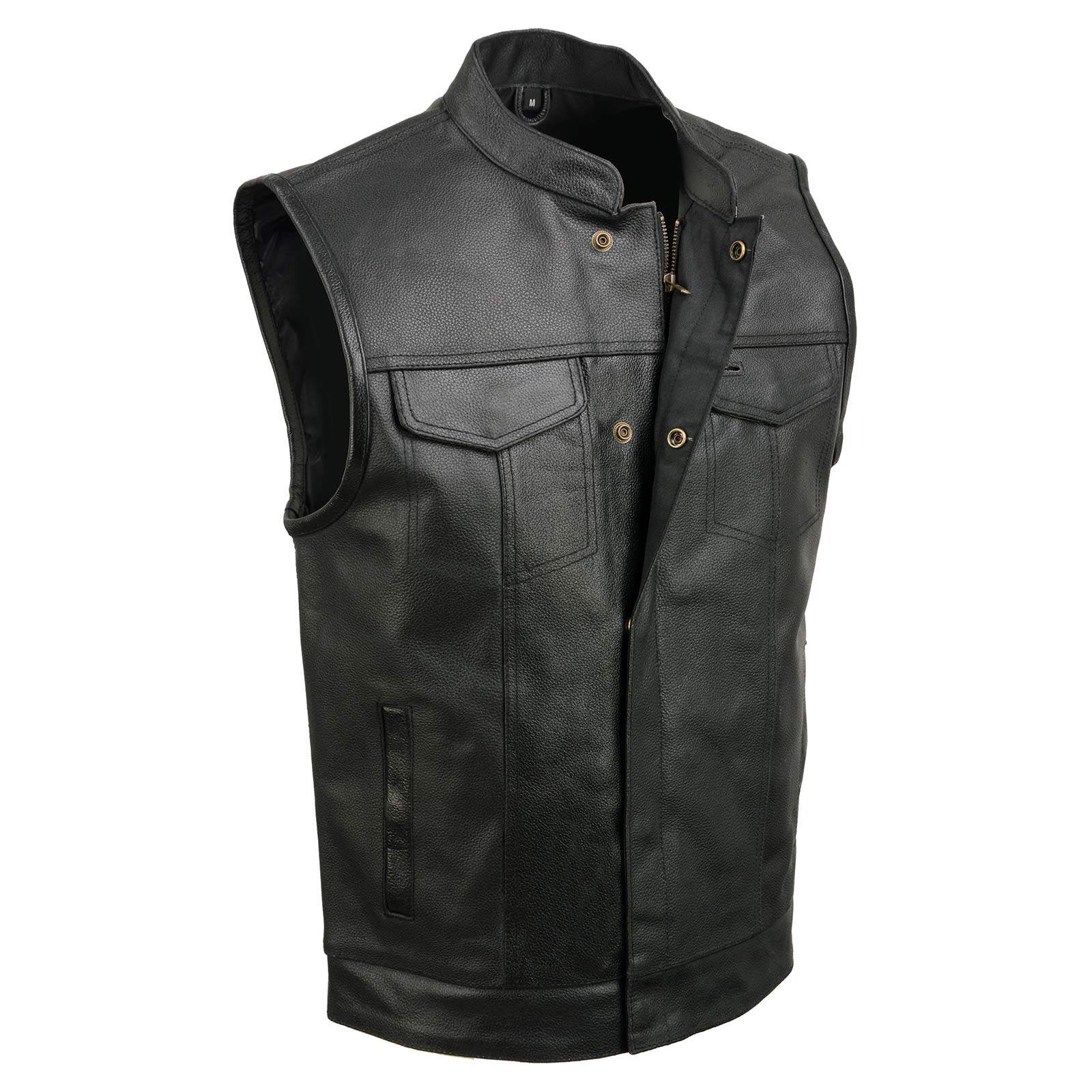 Event Leather Men's Rapid Fire Black Leather Motorcycle Vest, ELM3910