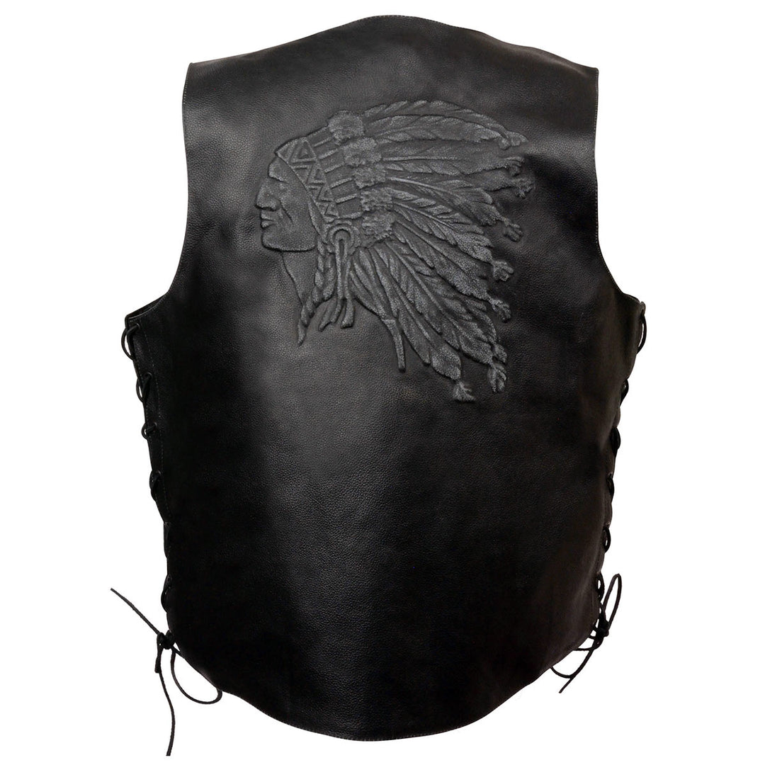 Event Leather ELM3935 Men's Motorcycle Riders Black Leather Vest with Embossed Native American Head