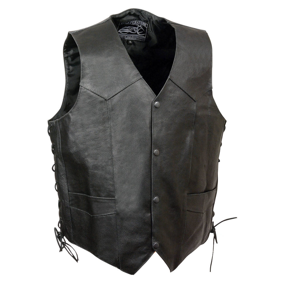 Event Leather ELM3935 Men's Motorcycle Riders Black Leather Vest with Embossed Native American Head