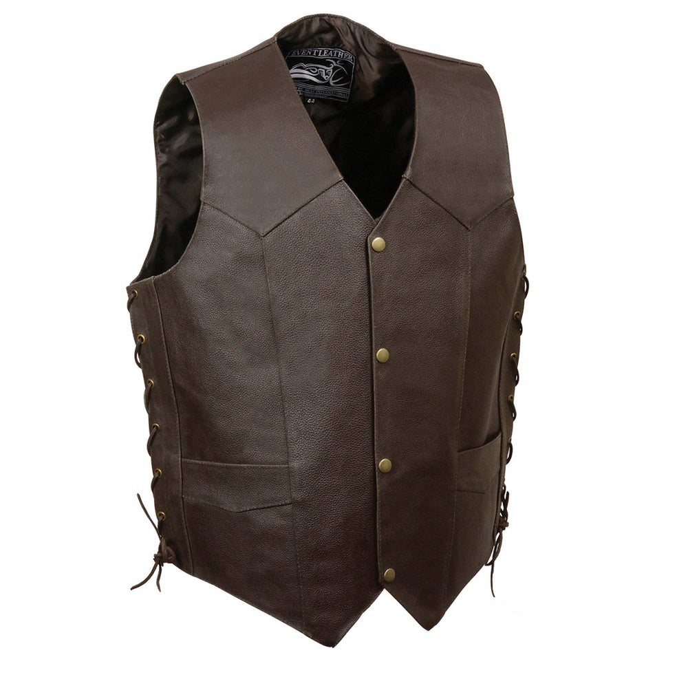 Event Leather ELM3935 Men's Motorcycle Riders Brown Leather Vest with Embossed Native American Head