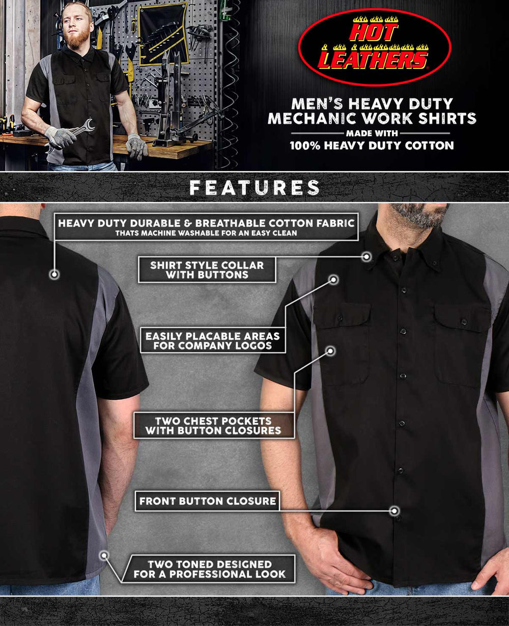 Hot Leathers GMM1002 Men's Mechanics 2-Tone Button Up Heavy-Duty Mechanic Work Shirt