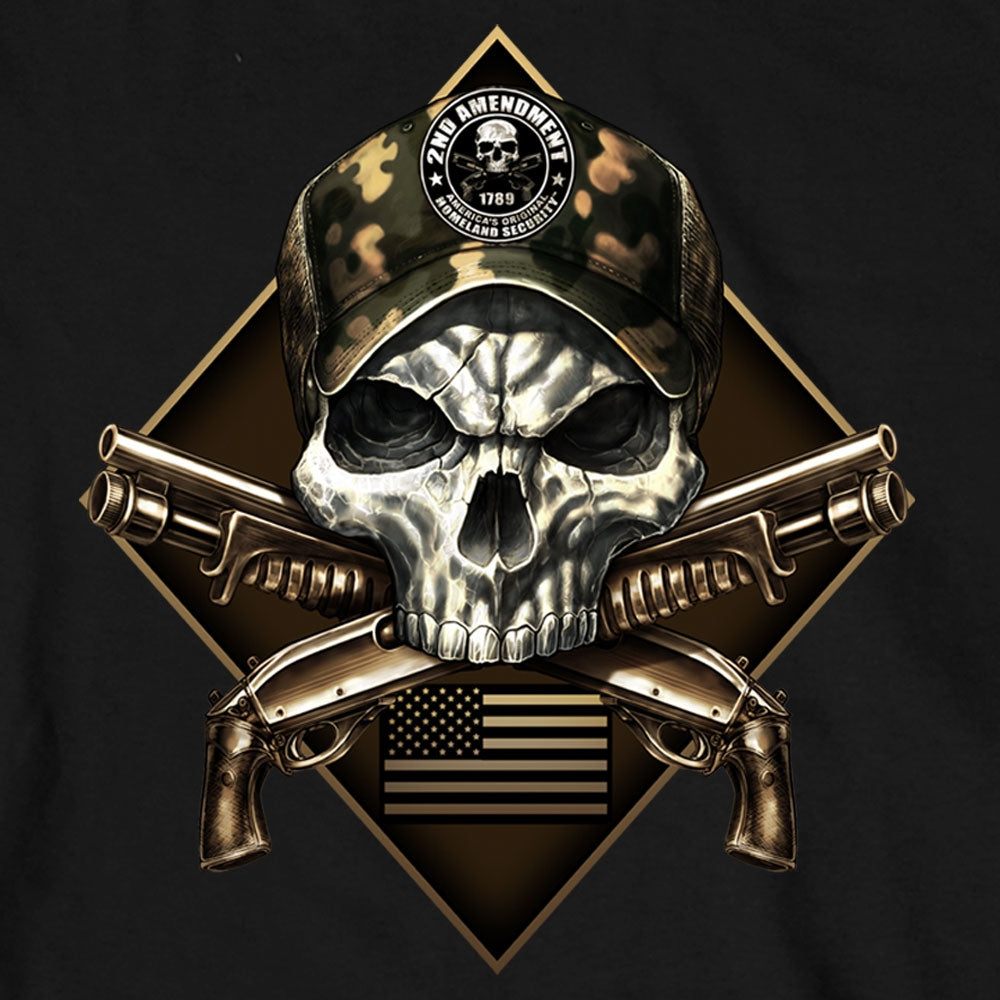Hot Leathers GMS2415 Men’s ‘2nd Amendment Camo Skull’ Long Sleeve Black T-Shirt