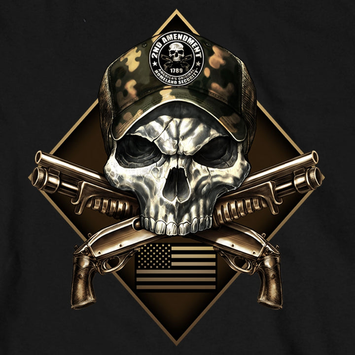 Hot Leathers GMS2415 Men’s ‘2nd Amendment Camo Skull’ Long Sleeve Black T-Shirt