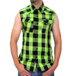 Hot Leathers GMS3492 Men’s Black and Green Shredder Skull Sleeveless Flannel Shirt
