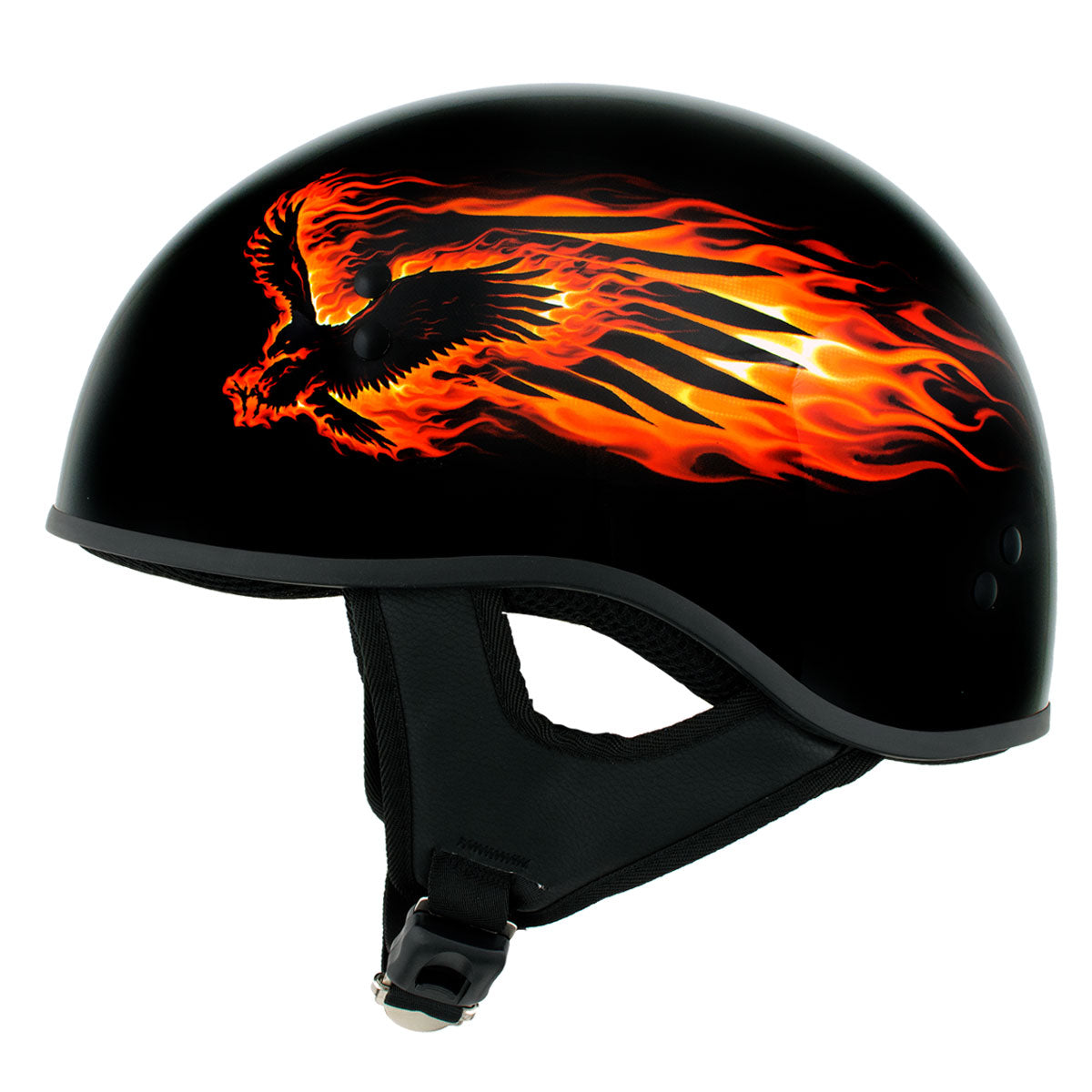Hot Leathers HLD1006 Black Out Eagle Motorcycle DOT Approved Skull Cap Half Helmet Bikers