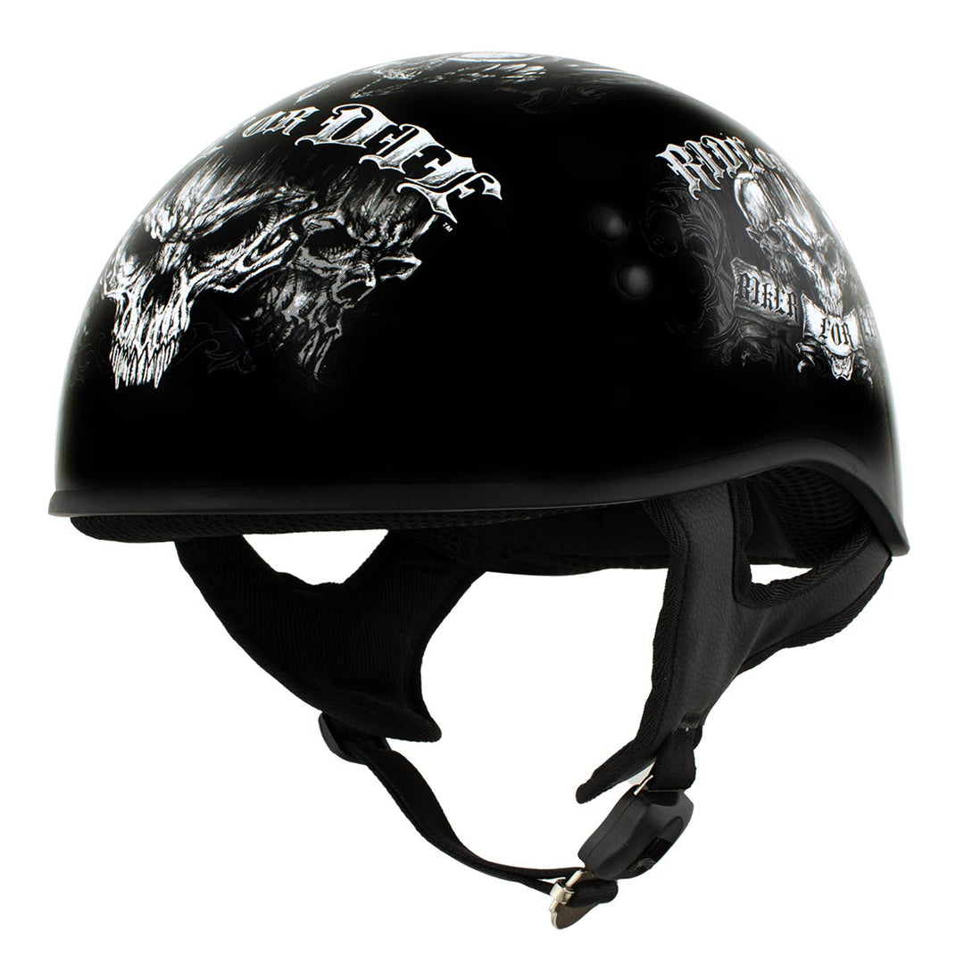 Hot Leathers HLD1016 Ride or Die Gloss Black Motorcycle DOT Skull Cap Half Helmet Biker