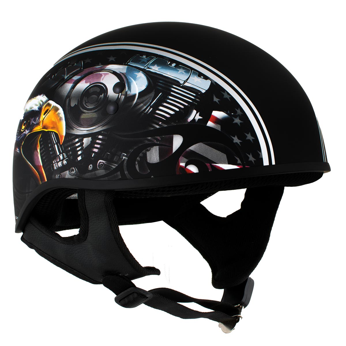Hot Leathers HLD1023 V-Twin Eagle Flat Black Motorcycle DOT Skull Cap Half Helmet Biker