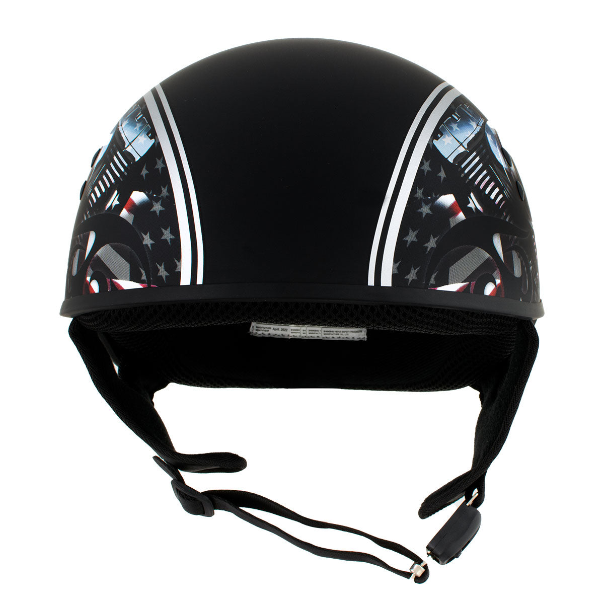 Hot Leathers HLD1023 V-Twin Eagle Flat Black Motorcycle DOT Skull Cap Half Helmet Biker