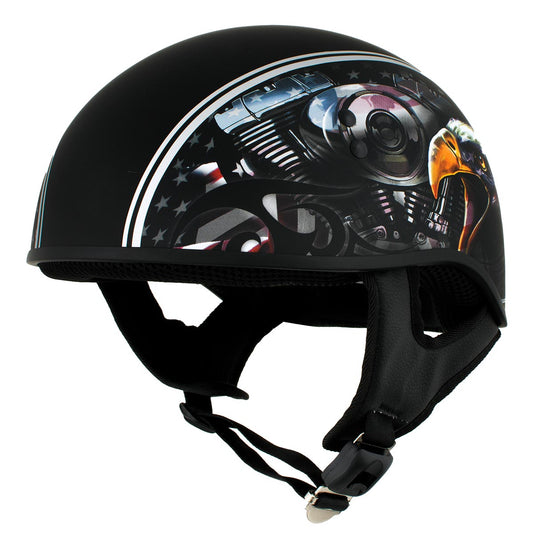 Hot Leathers HLD1023 V-Twin Eagle Flat Black Motorcycle DOT Skull Cap Half Helmet Biker