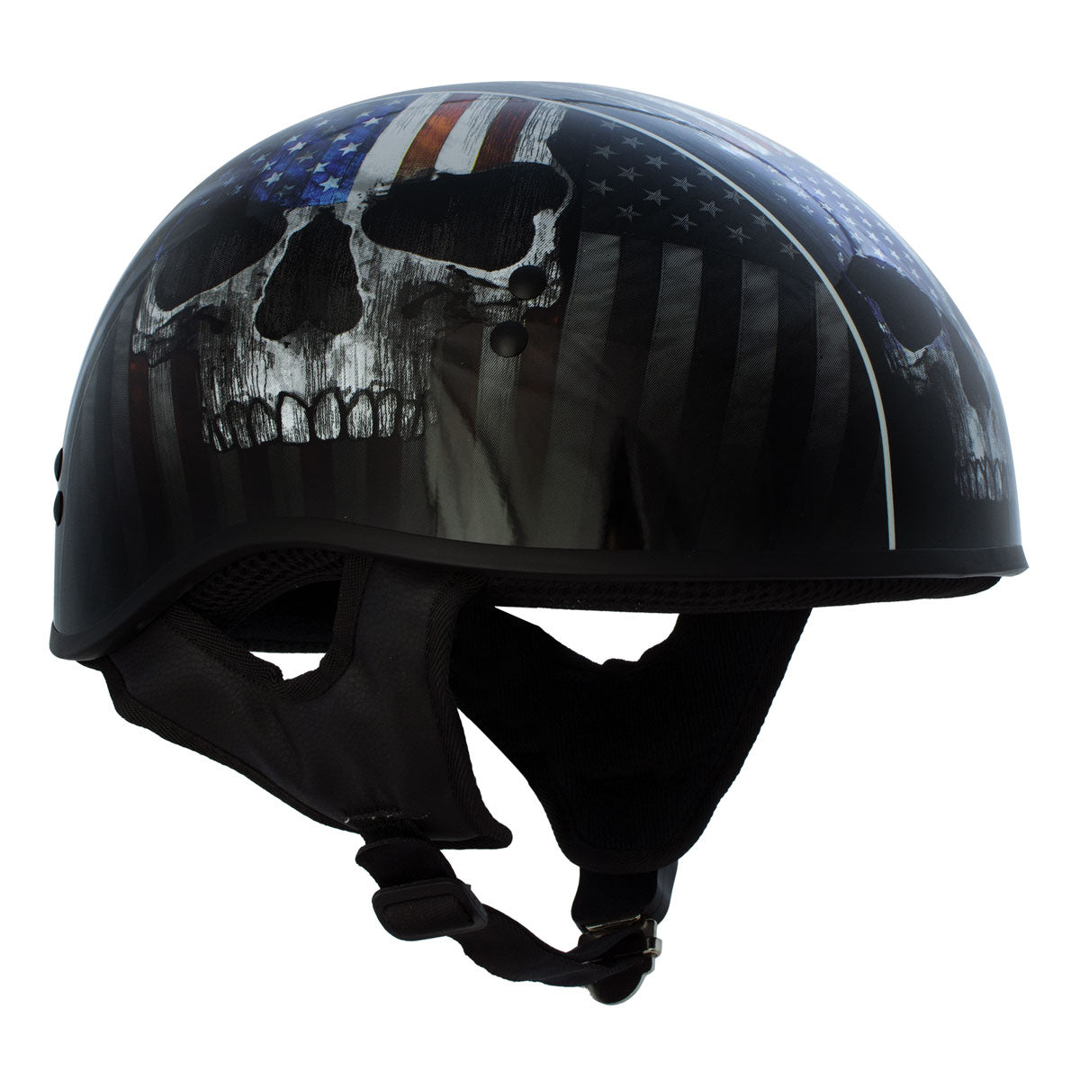 Hot Leathers HLD1042 Gloss Black Warrior Bullet Advanced DOT Approved Skull Half Helmet Biker