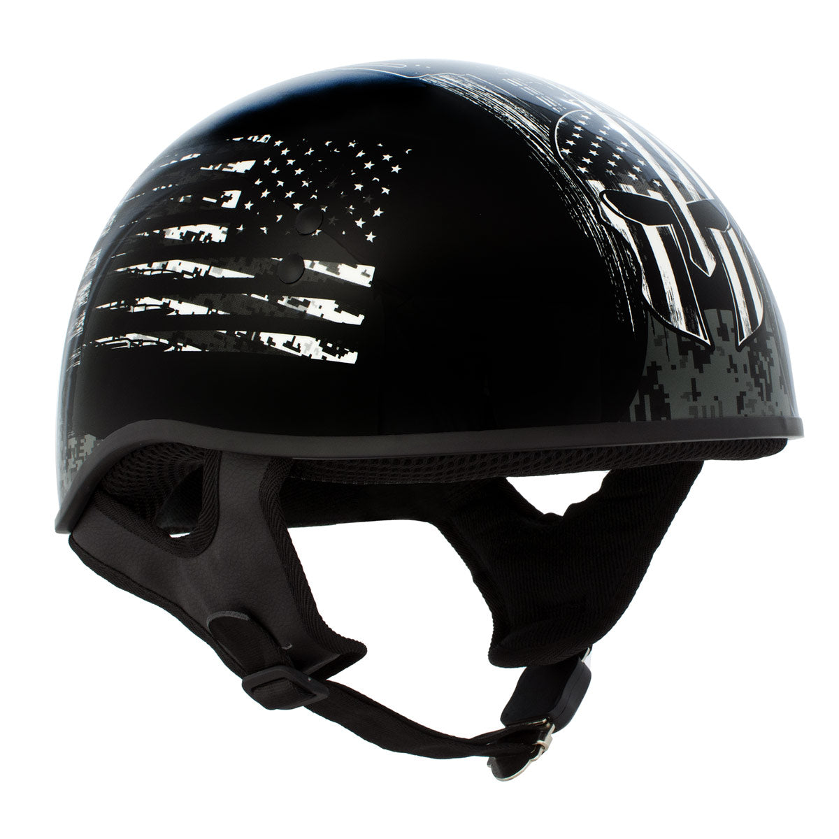 Hot Leathers HLD1043 Gloss Black Black and White Warrior Bullet Advanced DOT Skull Half Helmet