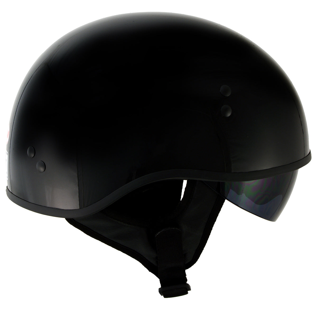 Hot Leathers T72 Black Widow Gloss Black Motorcycle Half Helmet Biker w/ Drop Down Visor
