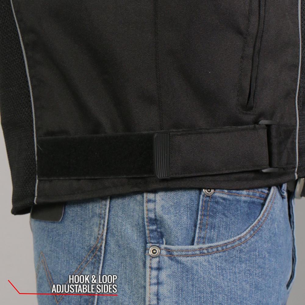 Hot Leathers JKM1025 Men’s Black Armored  Nylon Mesh Jacket with Reflective Piping and Concealed Carry Pocket