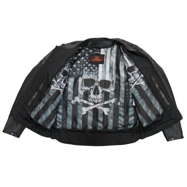 Hot Leathers JKM1032 Men’s Black ‘Skull Flag&