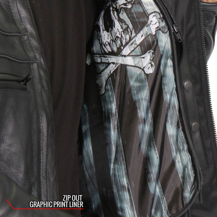 Hot Leathers JKM1032 Men’s Black ‘Skull Flag&
